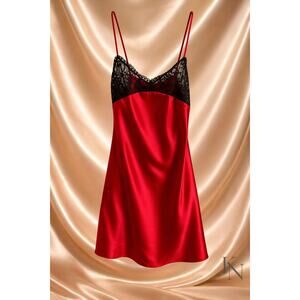 August Silk Red Silk & Lace Slip — Size Large